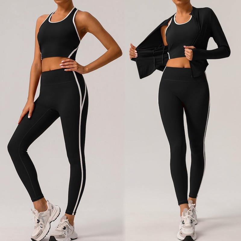 3 Piece Lounge Active Wear Sets for Women Bodycon Sweatsuits Yoga Jogging Track Outfits Jacket + Leggings Fitness Activewear Exercise Clothes Suit