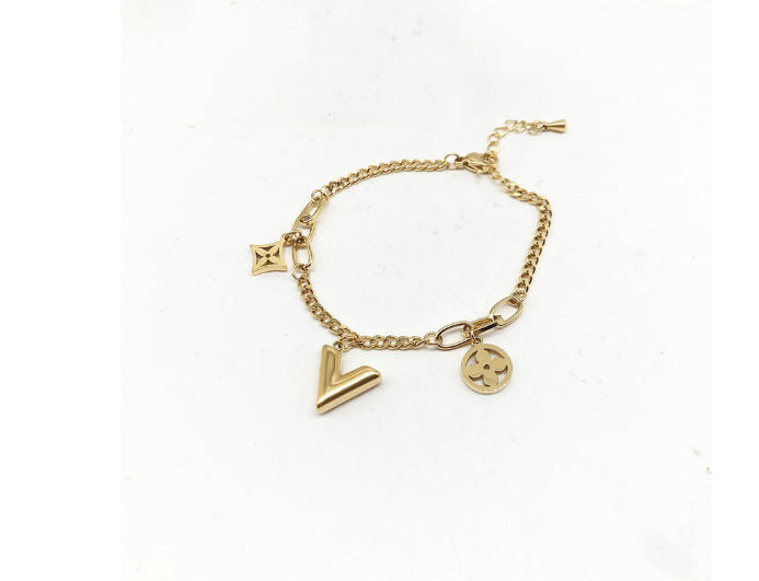 Manufacturer Custom Jewelry Gold Filled Non Tarnish 14K 18K Gold Plated Stainless Steel Clover Bracelet Wholesale Women Fashion Designer Replica Brand Jewelry