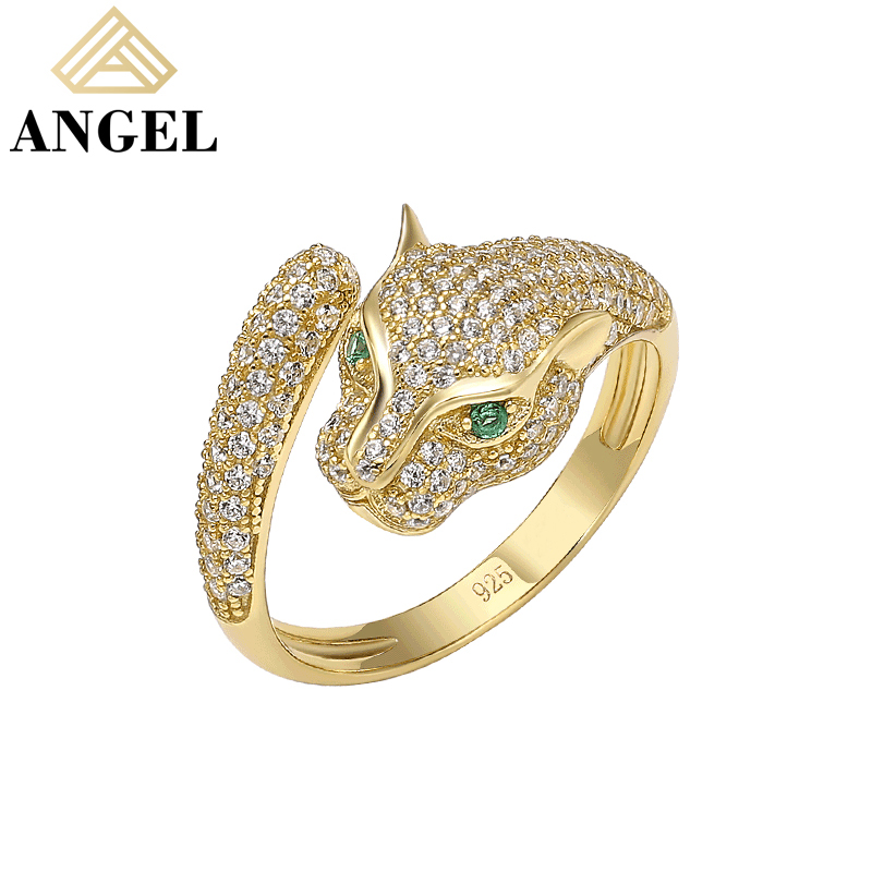 Men &amp; Women Accessories 925 Silver Jewellery Set Cubic Zirconia Ring Earring Pendant Necklace Bracelet Fashion Leopard Head Animal Jewelry for Factory Wholesale