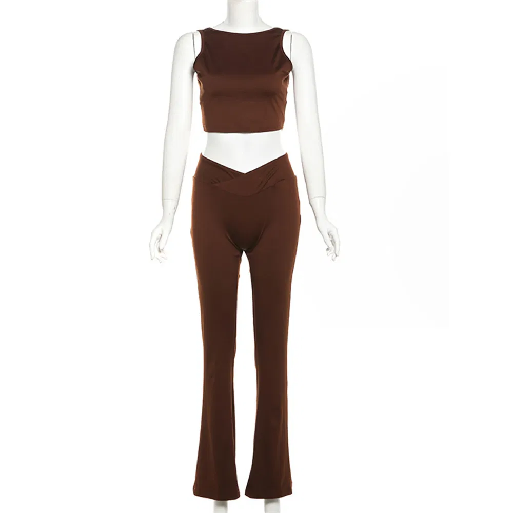 Fashion Two Piece Set Women Casual Suit Tank Crop Top Sleeveless Top Slim Bodycon Pants Leisure Sports Wear