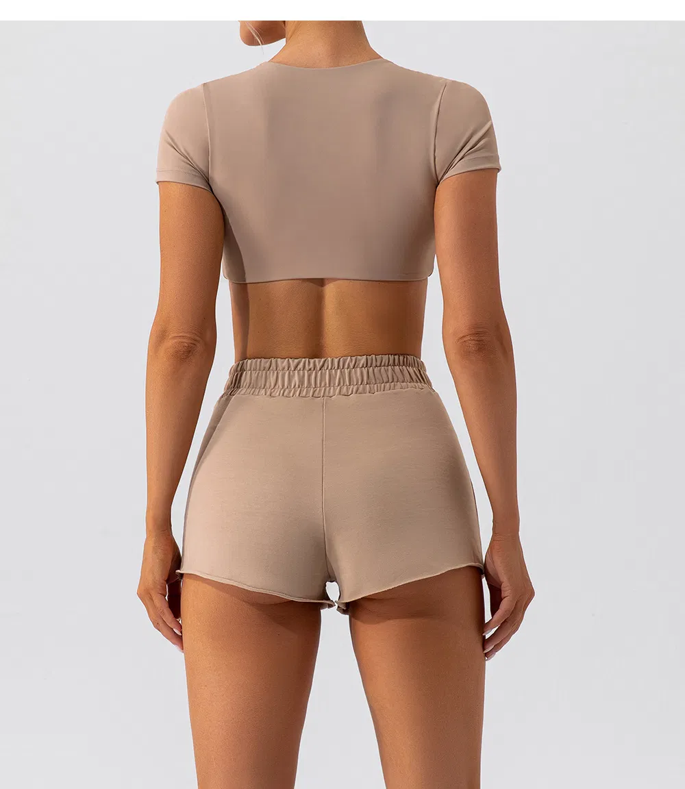 Women Yoga Sets Summer U-Neck Casual Crop Top Female Clothing Summer Suit Loose Shorts Two Piece Wear