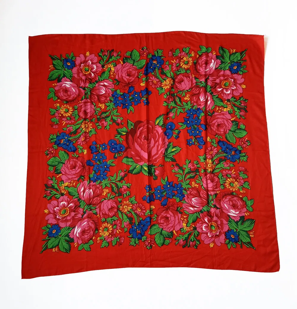 140*140cm Maxi Woge Unique Bright Muffler Dress Scarves Women Print Polyester Fabric Square Factory Floral Shawl