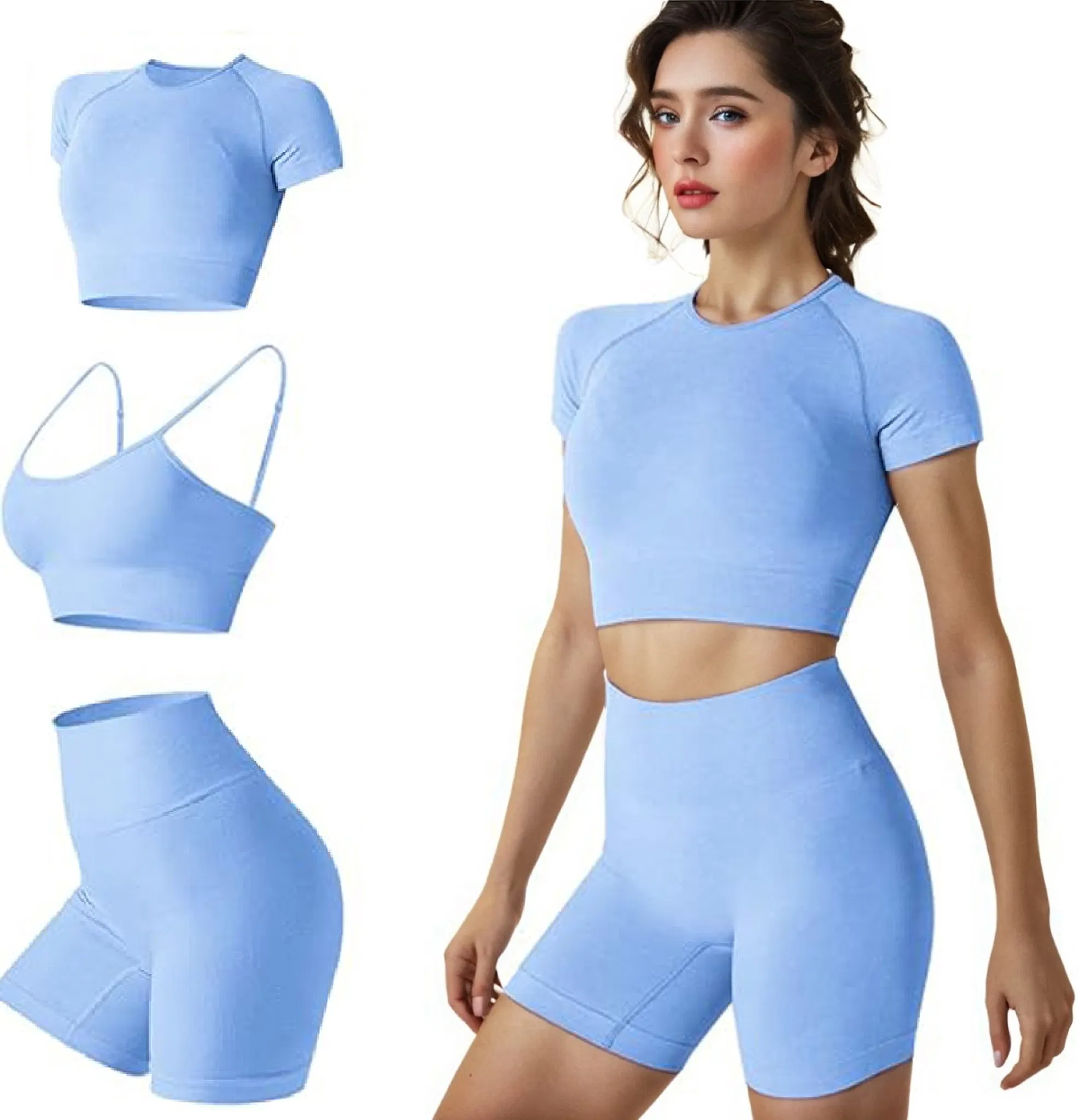 Short Sleeve Crop Top with High Waisted Running Shorts Sets Activewear