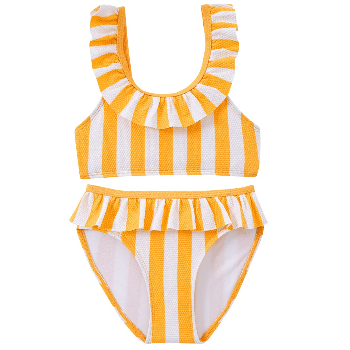 High Quality Children Girl Swimsuit Kid Teen Split Stripe Print Swimwear Yellow and White Stripe Beachwear