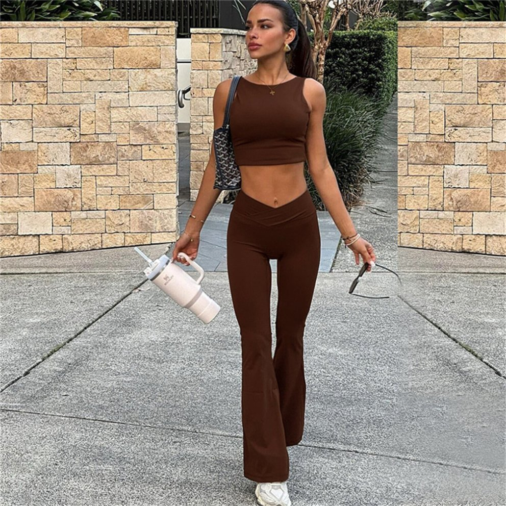 Fashion Two Piece Set Women Casual Suit Tank Crop Top Sleeveless Top Slim Bodycon Pants Leisure Sports Wear