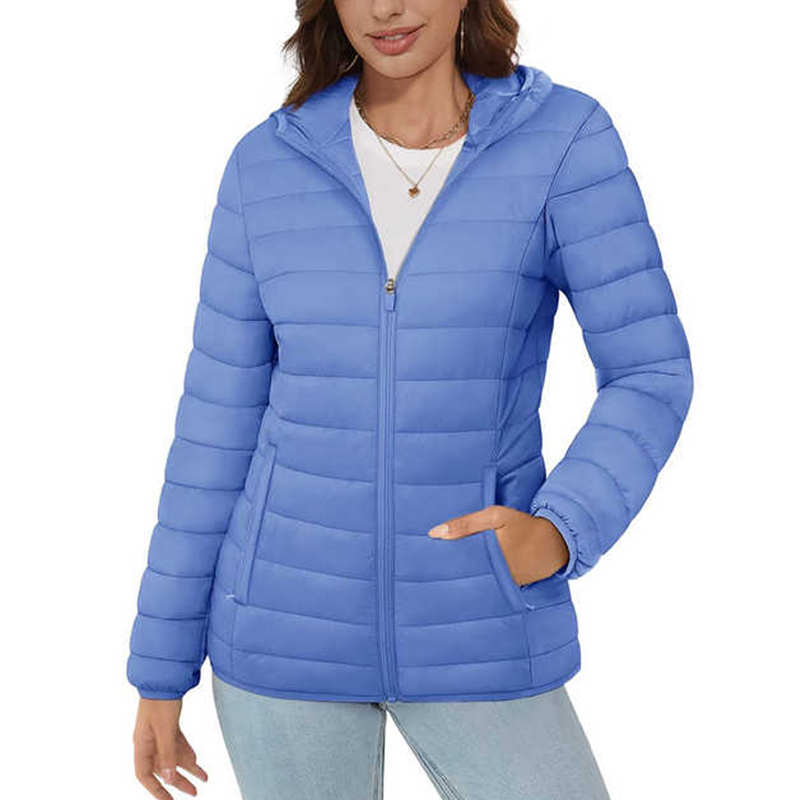 Jacket Women's Hooded Puffer Jacket Lightweight Quilted Padded Coat 3 Pockets Zip-up Winter Warm Outerwear