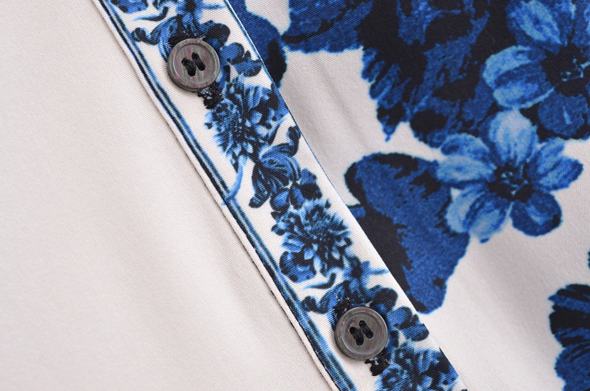 Fashion Women Long Sleeve Dress Waist Belt Tie Blue Floral Print Vintage Style Elegant Dress European Boutique Clothing French Style Ladies Wear Custom Clothing