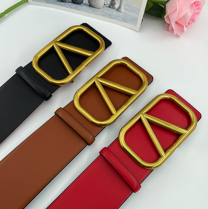 Ladies Luxury Brand 7cm Width Red Waist Belts High Quality Two Side Wear Reversible Genuine Leather Designer V Belt for Women - Designer PU Leather Belts