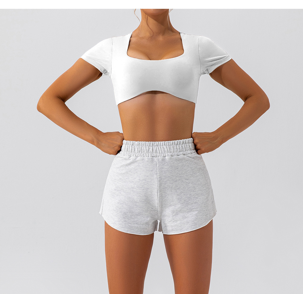 Women Yoga Sets Summer U-Neck Casual Crop Top Female Clothing Summer Suit Loose Shorts Two Piece Wear