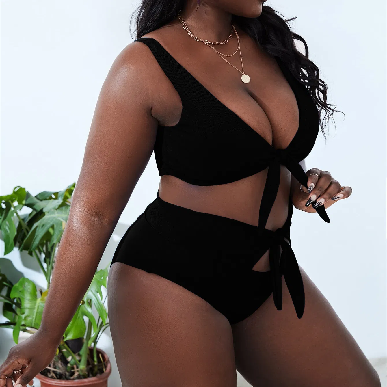 Wholesale Women High Waist Bikini Set Plus Size Swimsuit Women Chest Knot Two Piece Swimwear Beach Wear