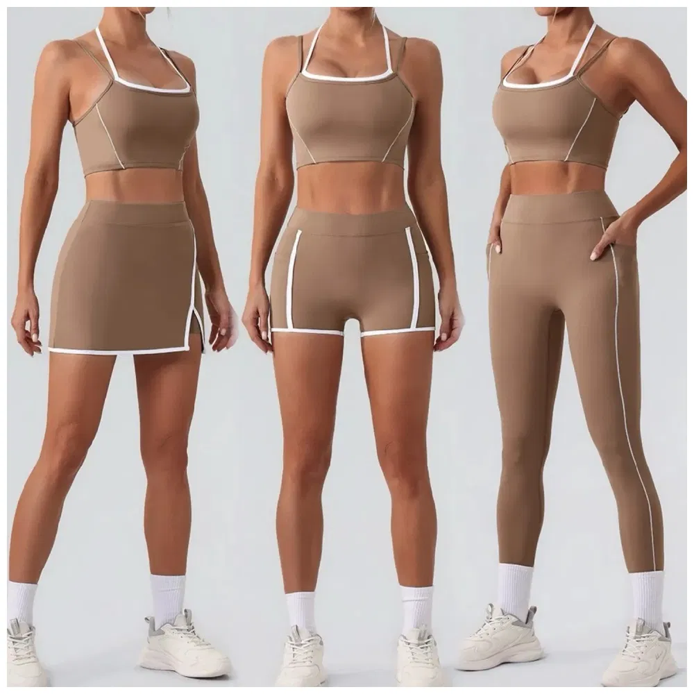 New Fashion 4PCS Cute Workout Sets Gym Tennis Wear for Women, Tank Top Matching High Waist Booty Lifting Shorts + Yoga Leggings + Active Skirts Outfits