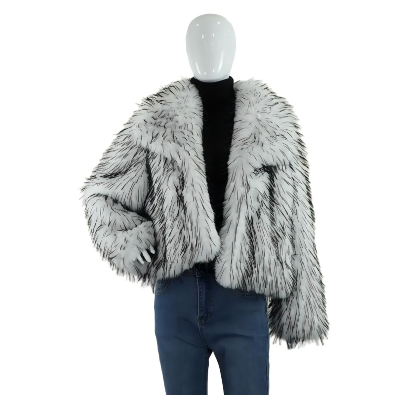 Warm Faux Raccoon Fur Jacket Grey Casual Winter Outerwear for Women