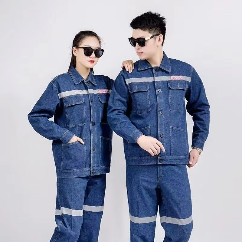 Workwear Sets Denim Reflective Labor Protection Uniforms Applicable to Construction Sites Factories and Workshops
