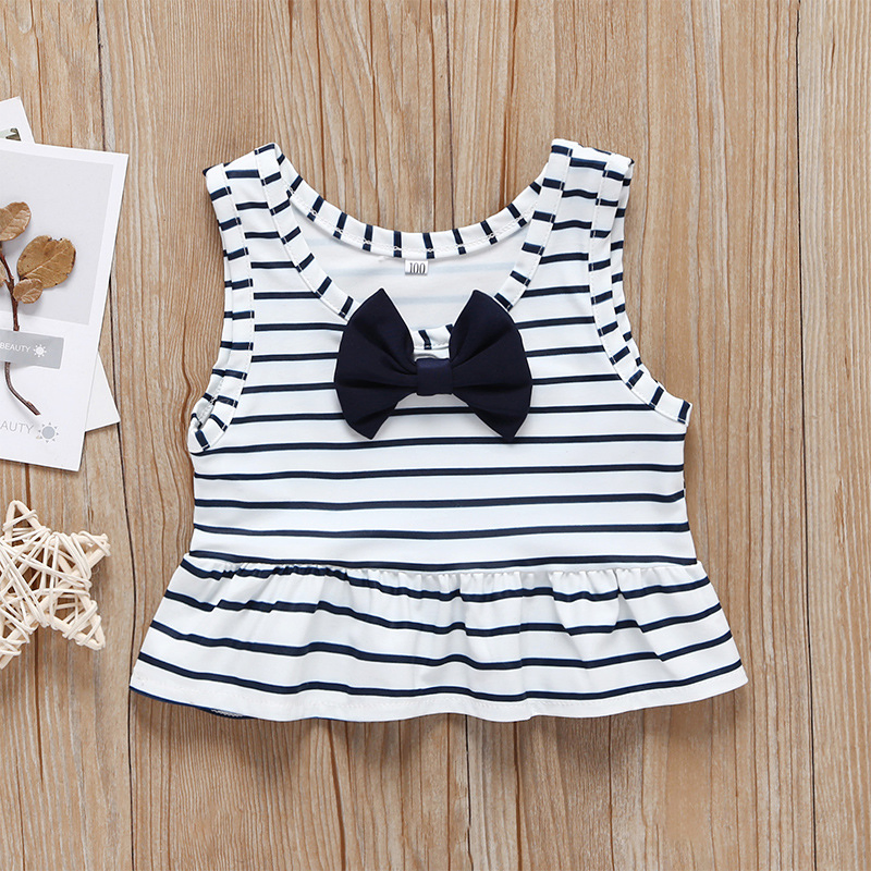 2022 Children's Two-Piece Swimwear Striped Sleeveless Swimsuit Beachwear for Little Girls