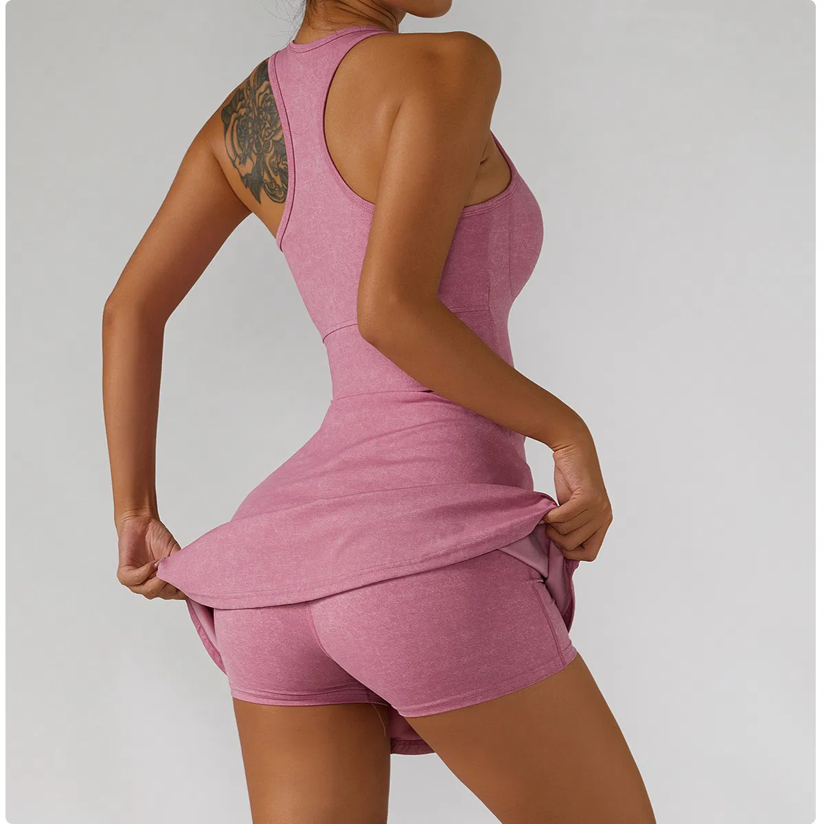 Wholesale Custom Tracksuit Women's Sports Tennis Dress Zipper Yoga Fitness Clothes Sleeveless Shirts Imitation Denim Anti-Glare Sports Skirt Wear