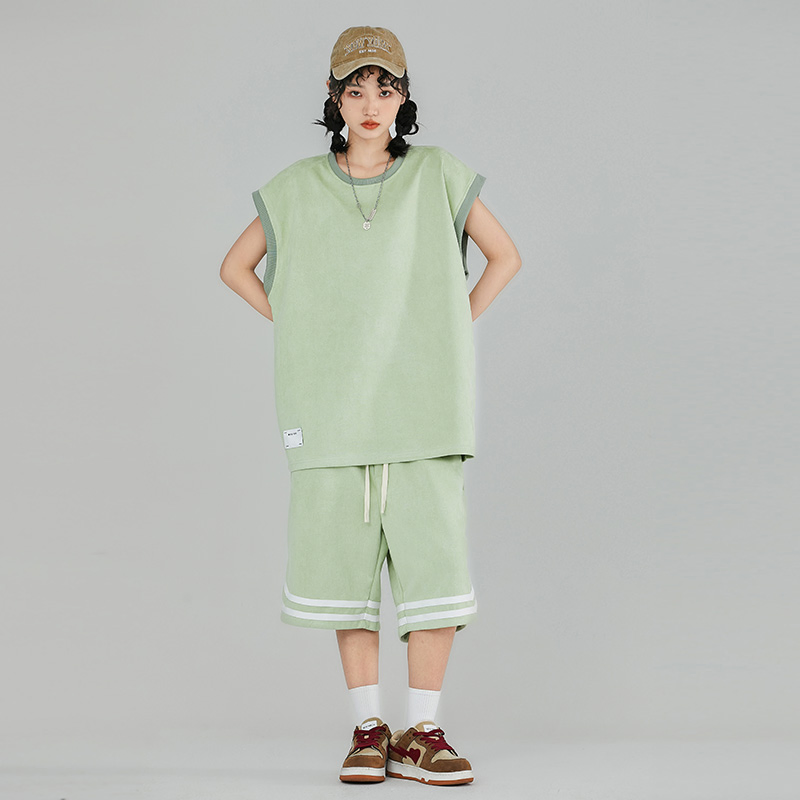 Suede Short-Sleeved T-Shirt and Shorts Two-Piece Casual Wear for Sports Couples