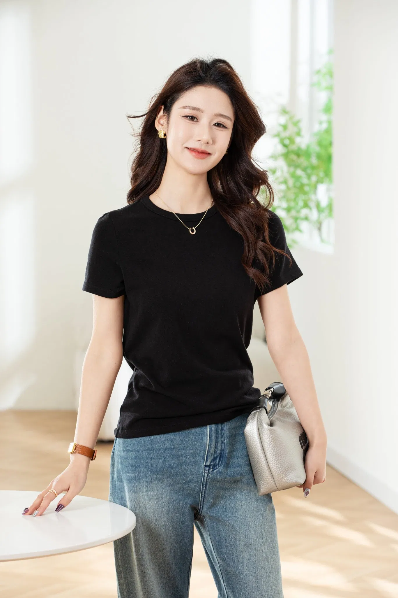 Three Colors Women Basic Short Sleeve Plain Tee Shirt Sport Apparel