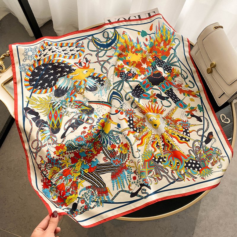 Printed Lady High-End Silk Scarf 100% Mulberry Silk Square Shawl