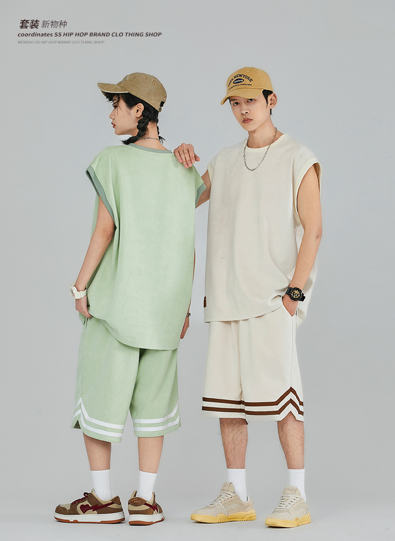 Suede Short-Sleeved T-Shirt and Shorts Two-Piece Casual Wear for Sports Couples
