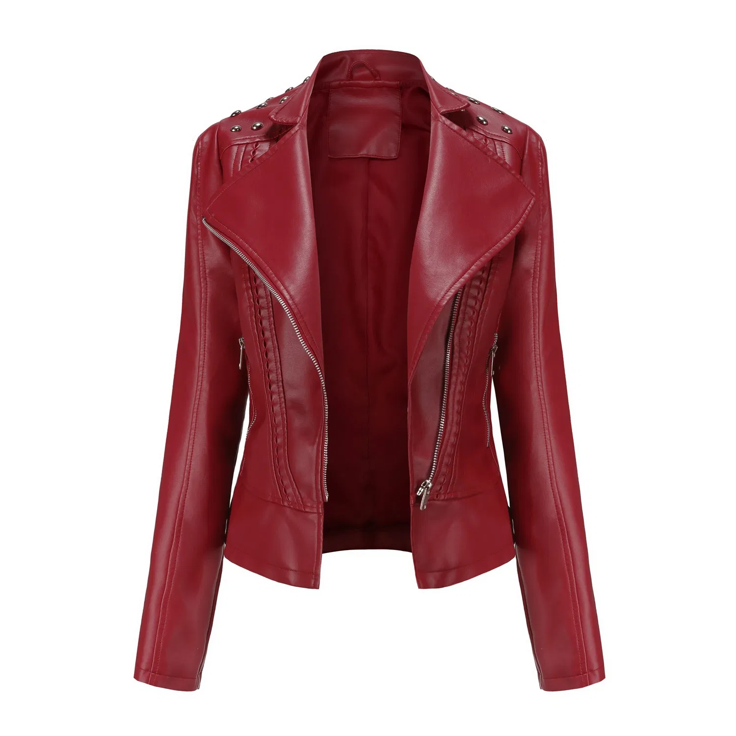 Women's Lightweight Faux Leather Motorcycle Jacket Spring Fall Custom Size PU Outerwear