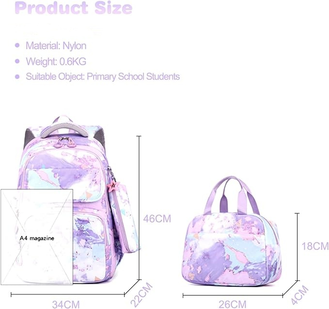 Wholesale Fashion Girls School Backpack 3PCS Set with Lunch Bag Pencil Case Children Backpack for Kids Student Beautiful Bookbags