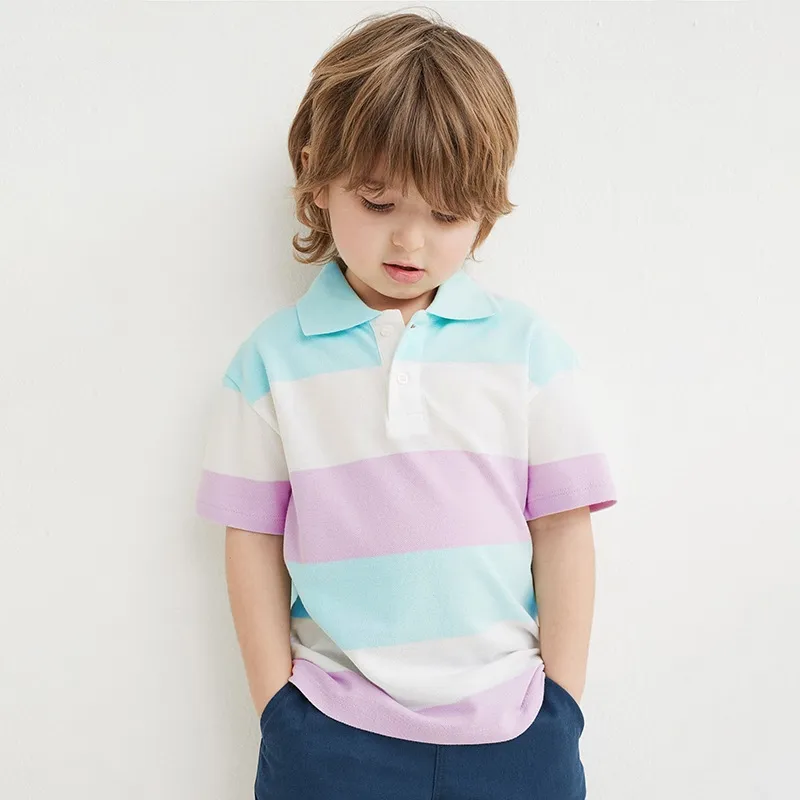 Basic Style Children Boy Toddler Baby Wear Three Color Stripe Print Summer Short Sleeve Polo Shirt