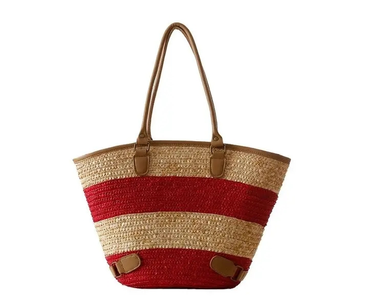 Summer Beach Rattan Woven Braid PU Leather Deco Tote Women Shoulder Woven Handbag Straw Tote Ba