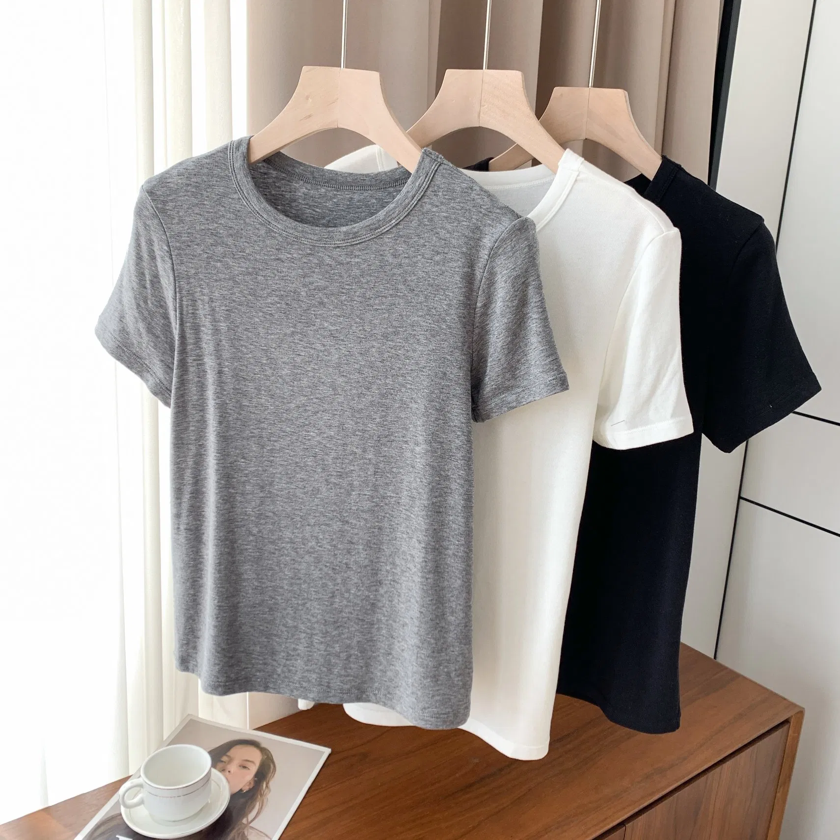 Three Colors Women Basic Short Sleeve Plain Tee Shirt Sport Apparel