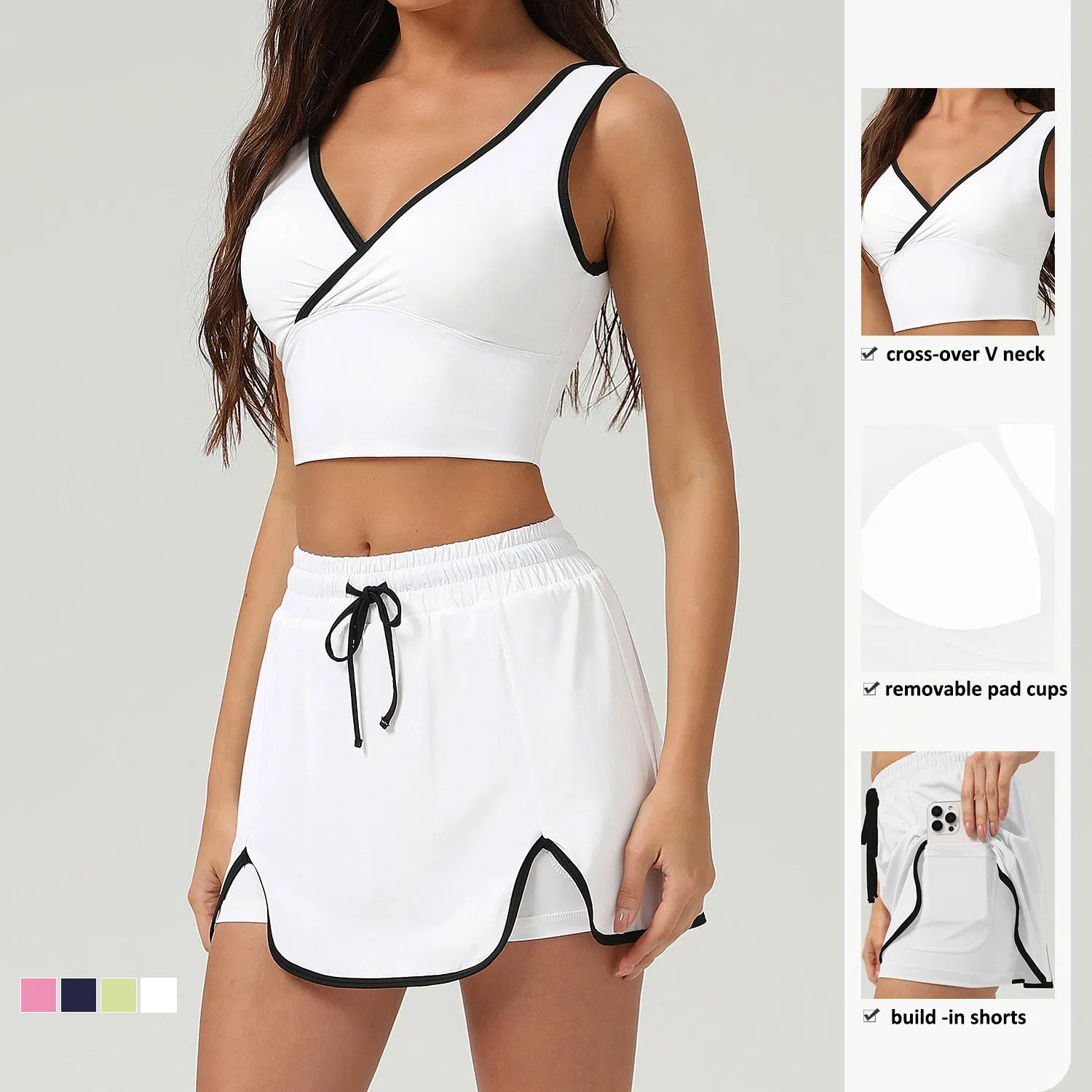 Womens Two Piece Skirt Sets Tennis Outfits Casual Tank Top Summer Athletic Running Leisure Sport Skort Wear