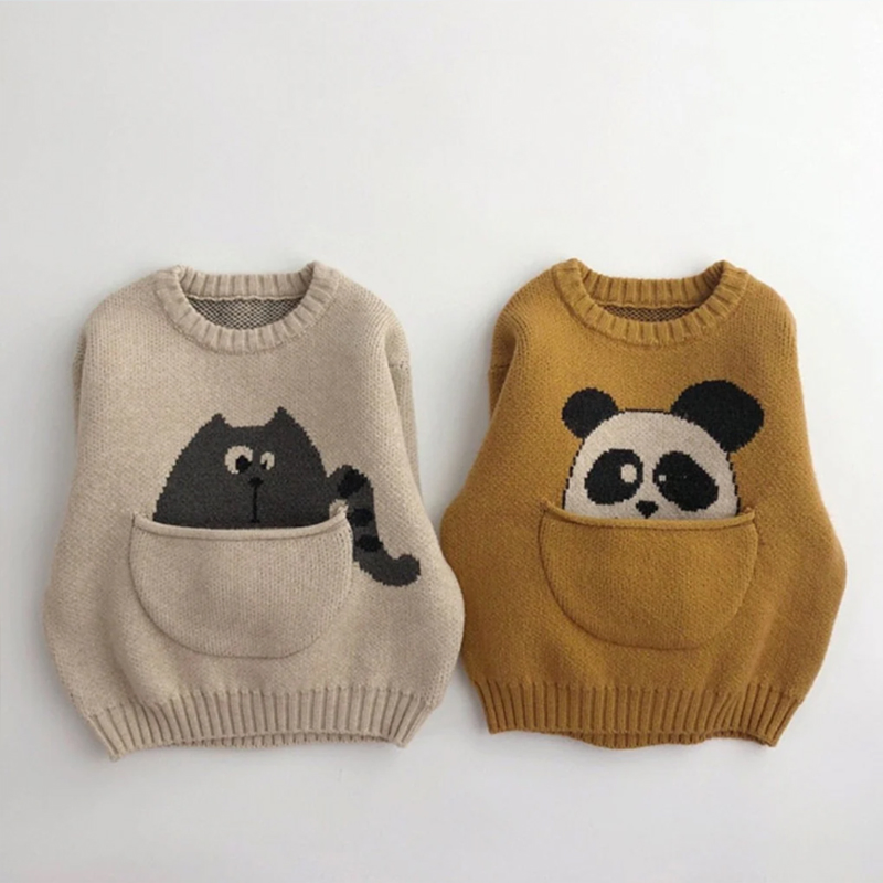 Autumn Fashion Casual Pullover Sweater Kids Cute Cotton Jacquard Cartoon Pattern Toddler Clothes