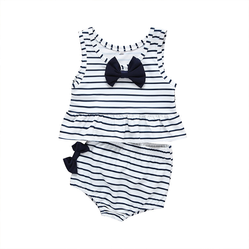 2022 Children's Two-Piece Swimwear Striped Sleeveless Swimsuit Beachwear for Little Girls