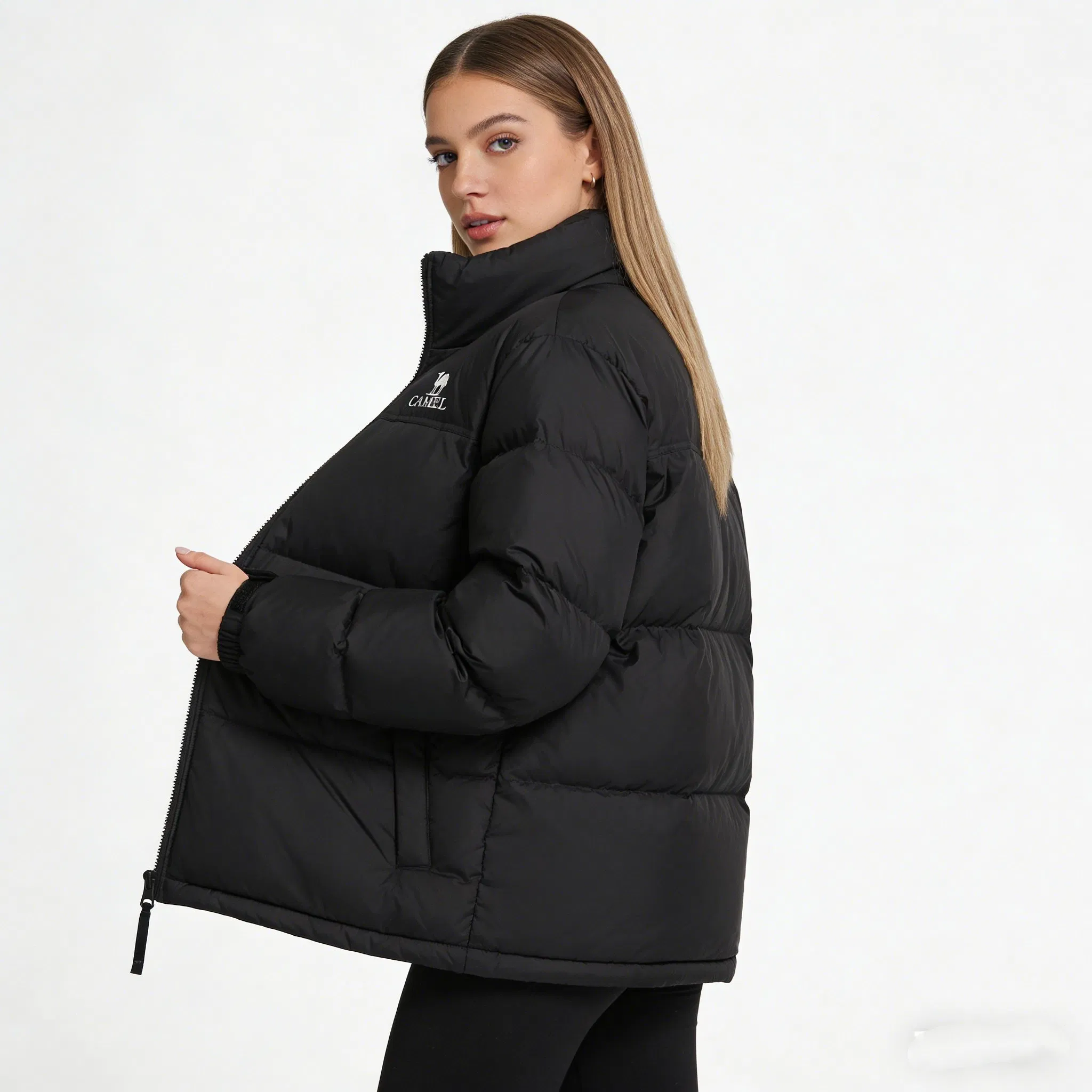 Camel Crown Patchwork Puffer Coat Unisex Color Block Cotton Down Jacket 2026 Autumn Winter Warm Thickened Outerwear