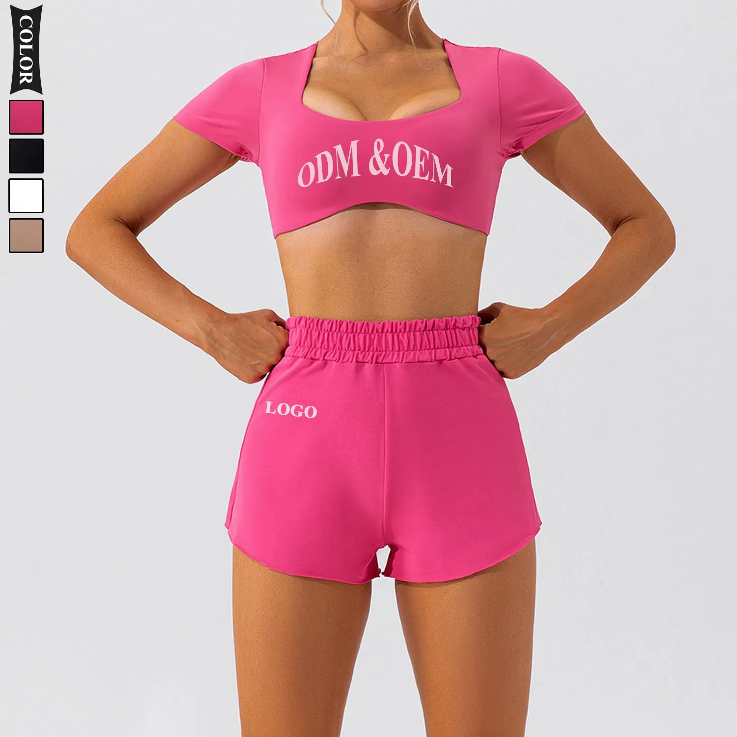 Women Yoga Sets Summer U-Neck Casual Crop Top Female Clothing Summer Suit Loose Shorts Two Piece Wear