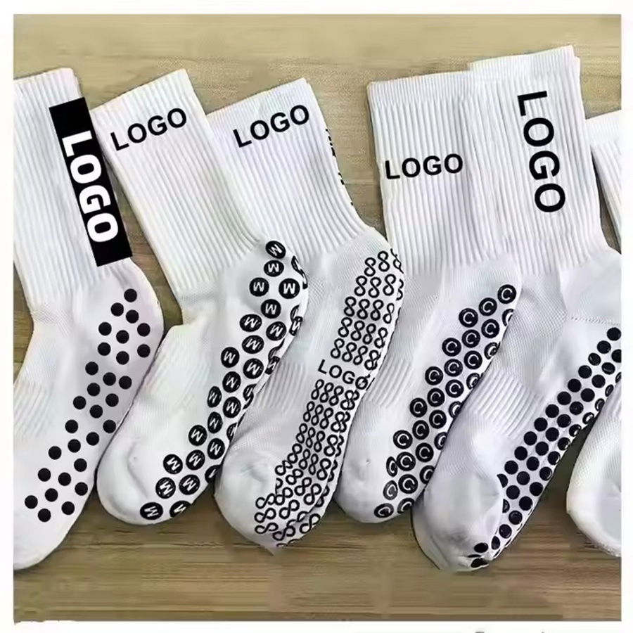 Factory Wholesale OEM Athletic Anti Slip Football Socks Men White Black Mens Unisex Crew Designer Logo Non-Slip Soccer Men's Sports Custom Grip Socks