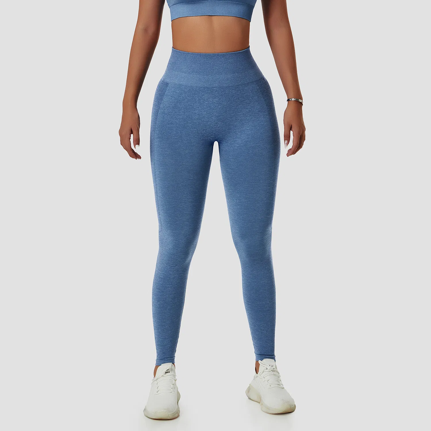 Wholesale Gym Wear for Women Sports Leggings High Waist Seamless Washed Denim Fabric Yoga Pants
