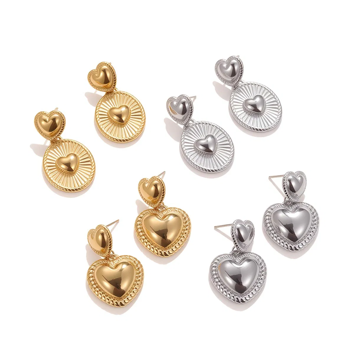 Fashion Metal Heart-Shaped Circular Pendant Earrings, Stainless Steel Jewelry Wholesale