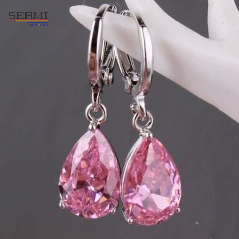 Hot Wholesale Pink Zircon Earrings Fashion Jewelry