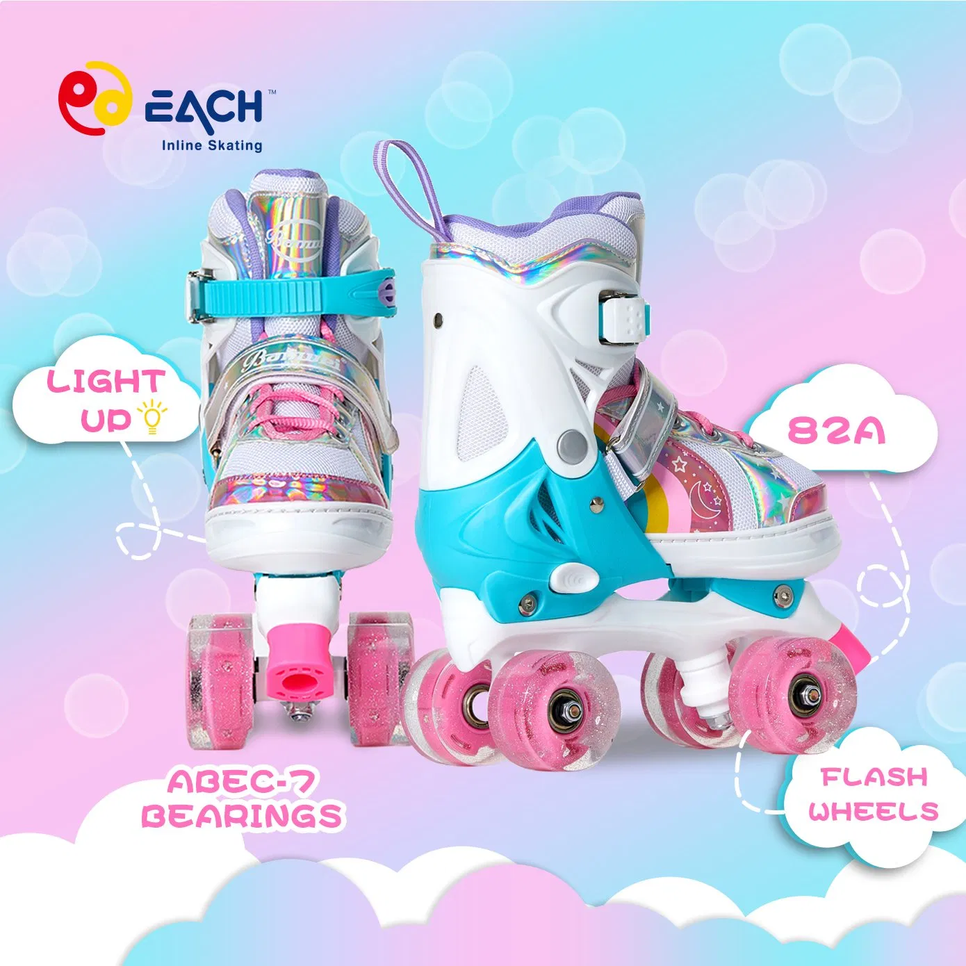 Each Fashion Flashing Double Wholesale Quad Row Roller Skates for Kids
