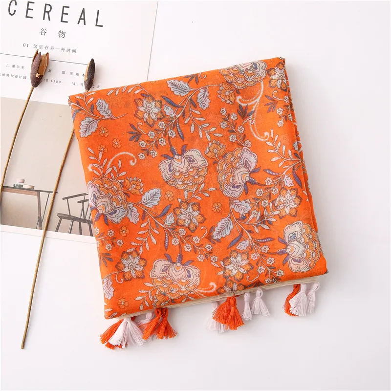 Blue Orange Floral Scarf