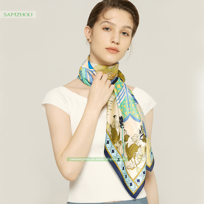 100% Silk Printed Square Scarf 110*110cm Fashion Lady Western Shawl
