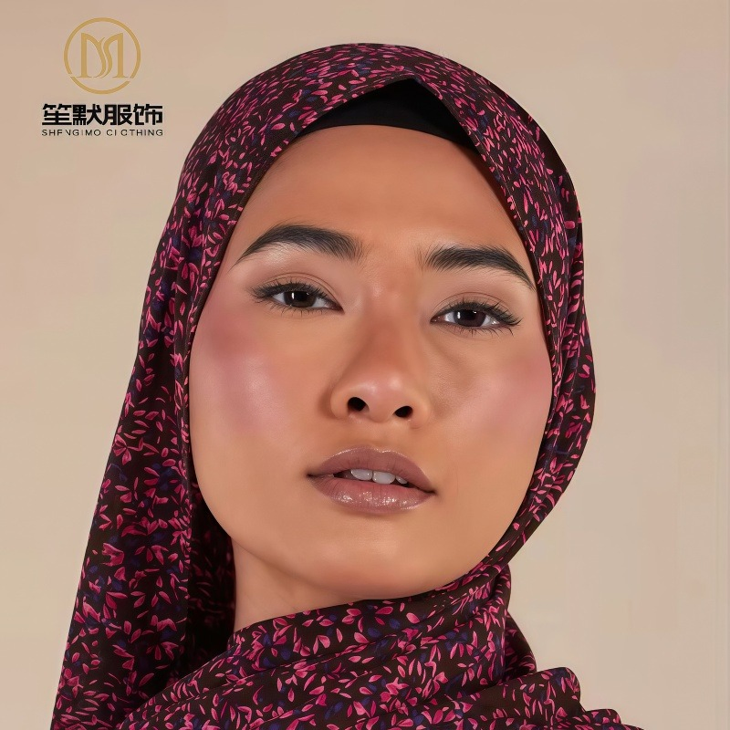 Elastic Satin Baby Seam 70*180cm Printed Hijab Muslim Scarf Shawl Factory