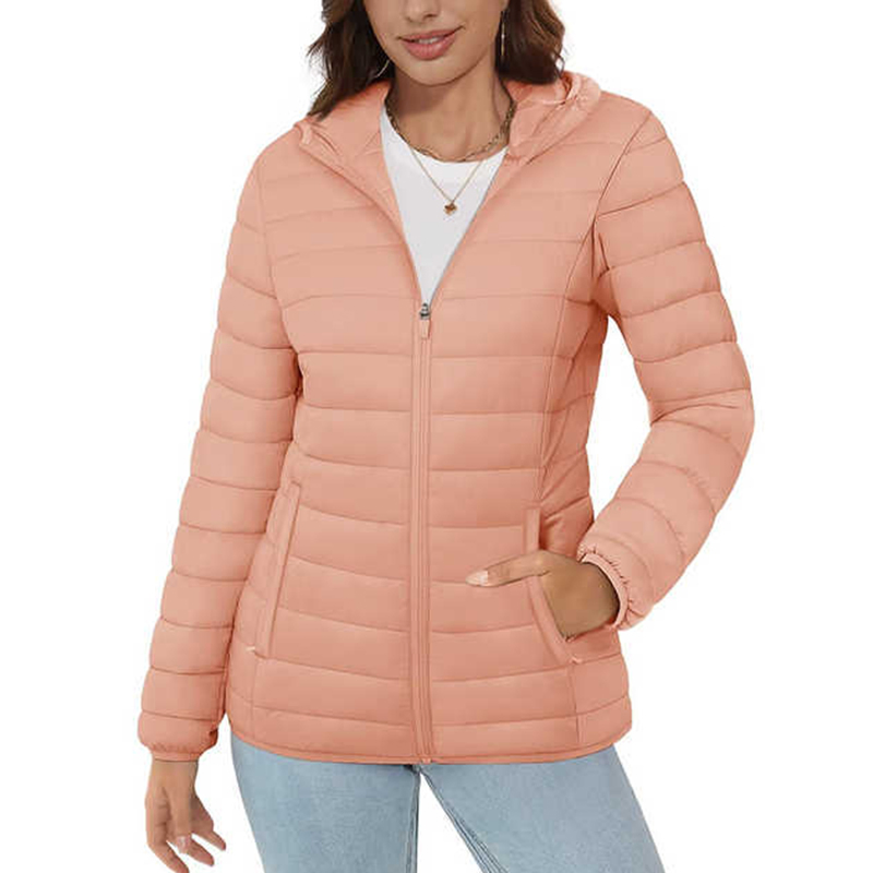Jacket Women's Hooded Puffer Jacket Lightweight Quilted Padded Coat 3 Pockets Zip-up Winter Warm Outerwear