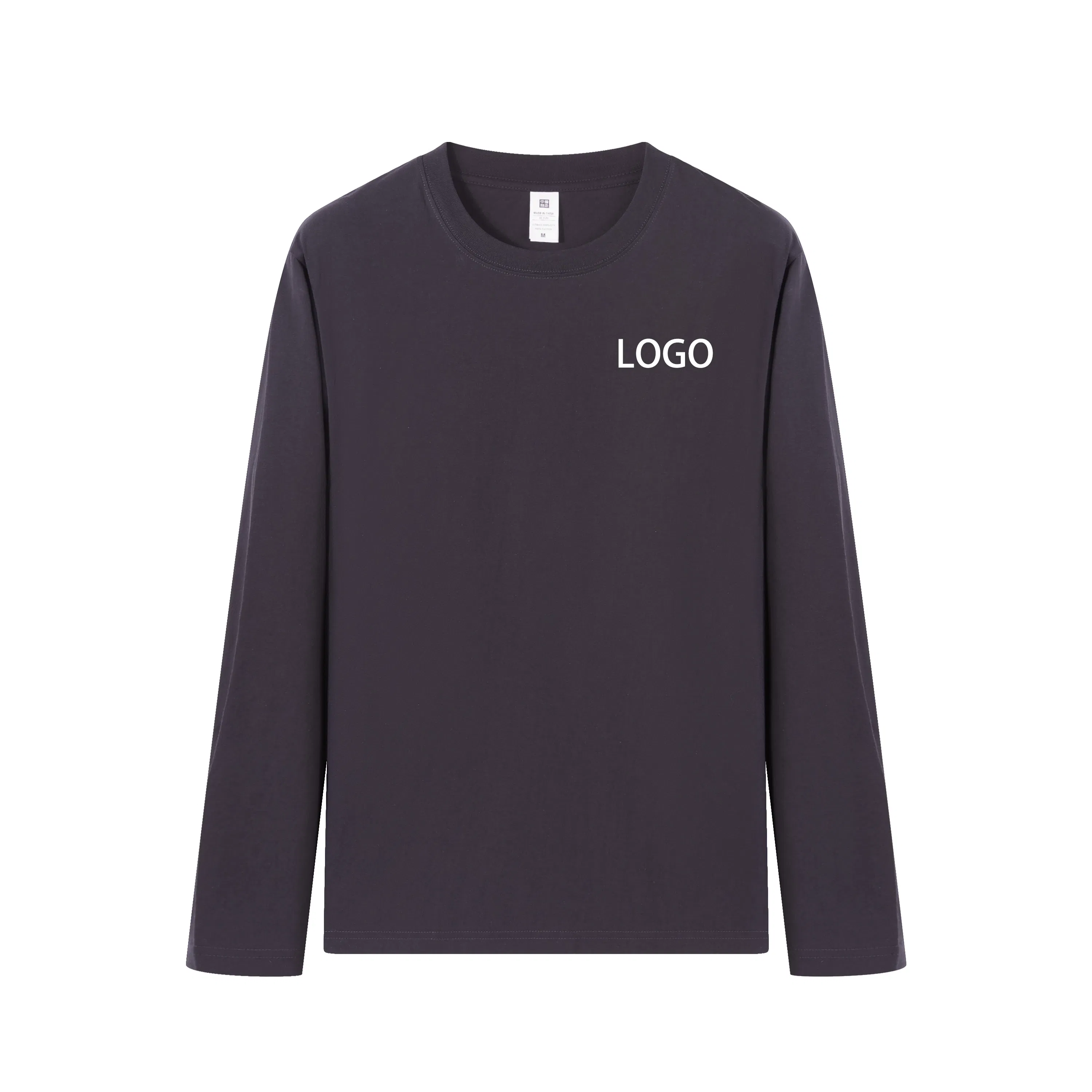 Wholesale 230g Unisex Plain Cotton Long Sleeve T Shirt Custom Logo OEM ODM Print Embroidery DTG Printing Basic Blank Tee