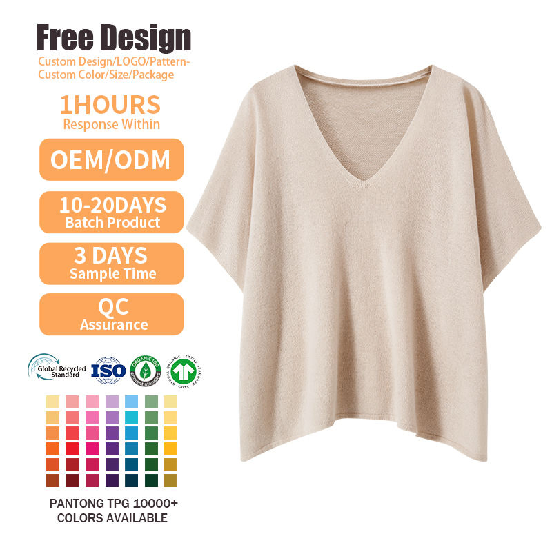 Custom Scarf Casual Chic Style Knitwear V-Neck Batwing Sleeve Loose Top Pullover Sweater Women's Premium Knit Cashmere Shawl