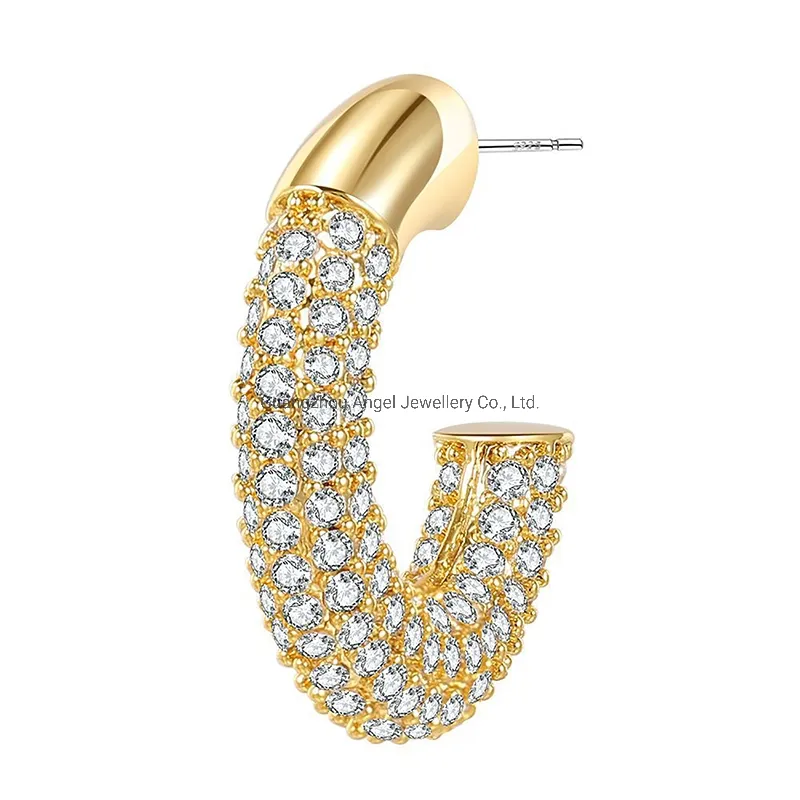 Factory Wholesale Women Accessories 18K Gold 925 Sterling Silver or Brass Custom Fine Jewellery Shining Cubic Zirconia Hoop Earring Fashion Jewelry for Gift
