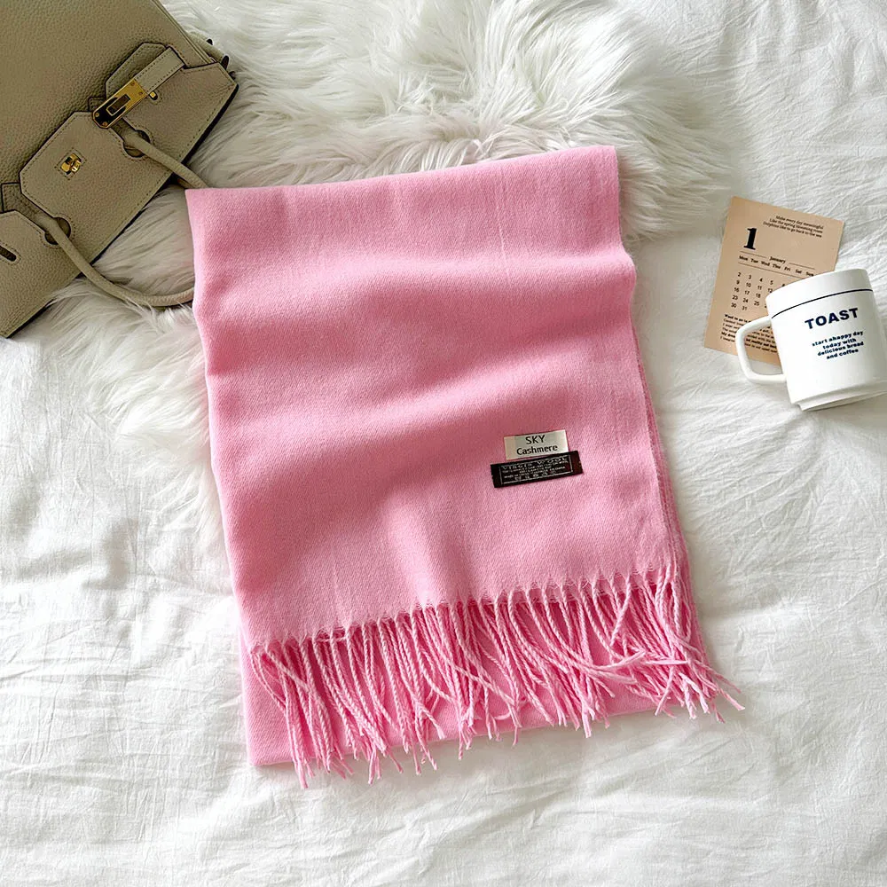 Solid-Colour Women's Winter Imitation Cashmere Scarf Multi-Colour Neck Warmer Shawl