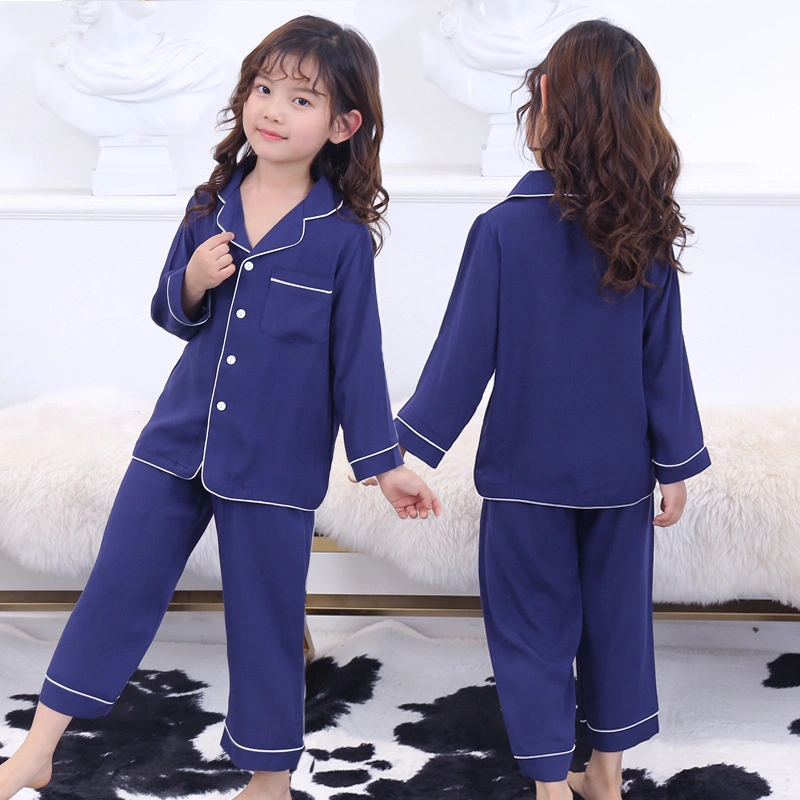 Kids Satin Pajamas Set Pjs Long Sleeve Button-Down Sleepwear Loungewear