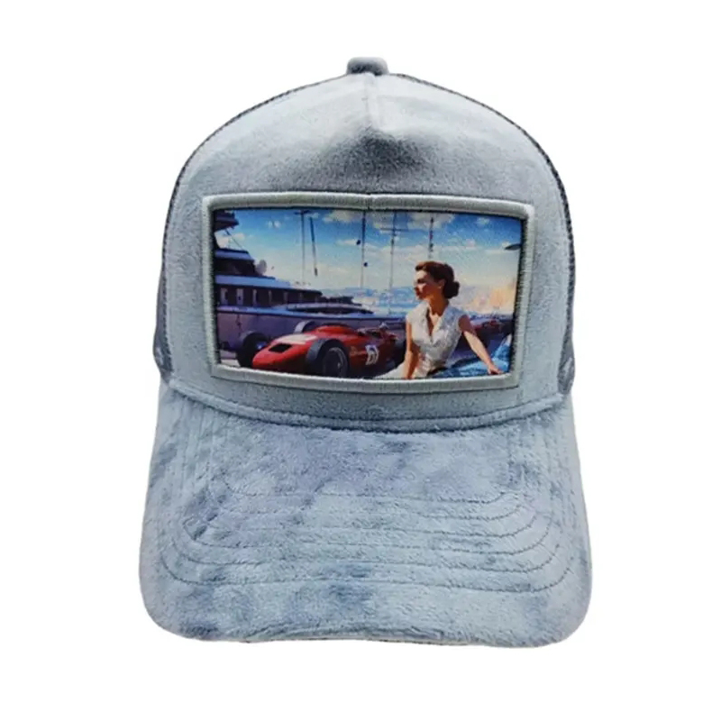 Mesh Custom Hat Embroidery Logo Velvet Caps Patches Fuzzy Velvet Trucker Cap
