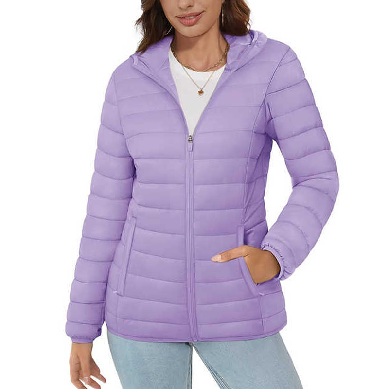 Jacket Women's Hooded Puffer Jacket Lightweight Quilted Padded Coat 3 Pockets Zip-up Winter Warm Outerwear