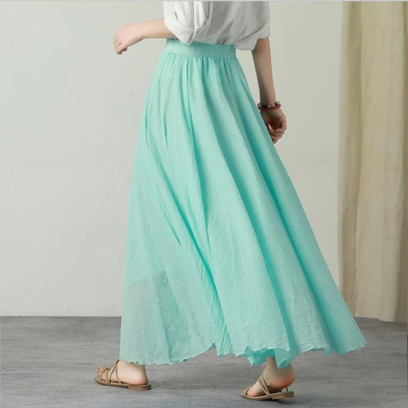 Summer Blue Women's Maxi Skirt - Lightweight Cotton Linen Casual Wear